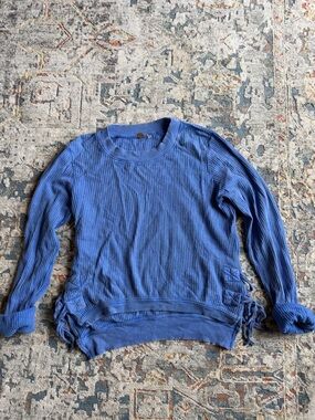 Free People Blue Waffle-Knit Long Sleeve Sweater